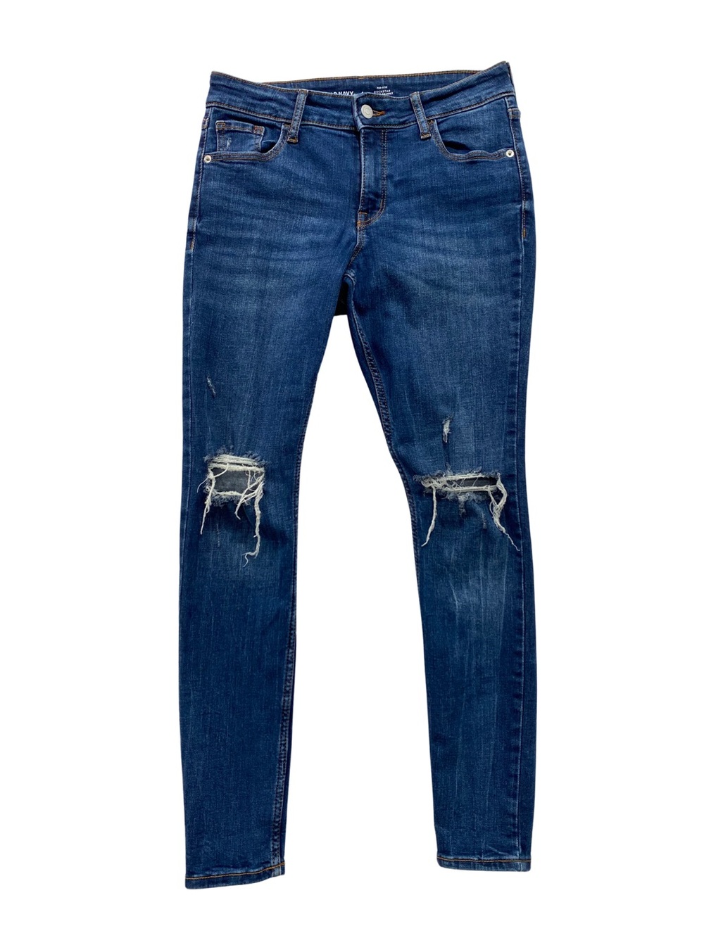 Old Navy Mid-Rise Rockstar Super Skinny Distressed Ripped Blue Jeans Size 4